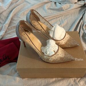 Christian louboutin nude rhinestone glitter heels